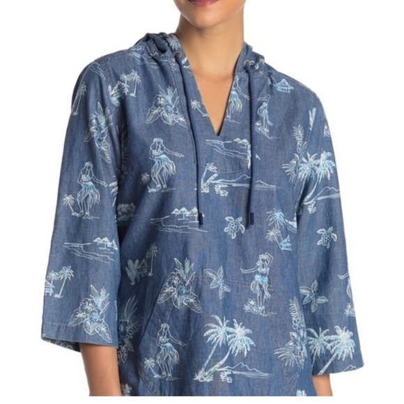 TOMMY BAHAMA Tropical Print Baja Blue Hoodie size small - Picture 3 of 16